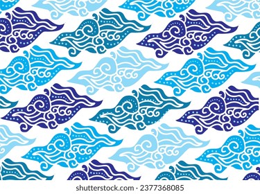 Motif Mega Mendung, batik motif typical of West Java Indonesia, curved line pattern with cloud objects, with developments and various artistic colors