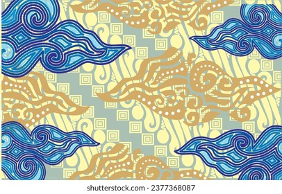 Motif Mega Mendung, batik motif typical of West Java Indonesia, curved line pattern with cloud objects, with developments and various artistic colors