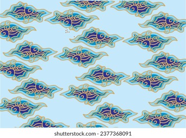 Motif Mega Mendung, motivo batik típico de Java Occidental Indonesia, patrón de línea curvada con objetos en la nube, con desarrollos y varios colores artísticos