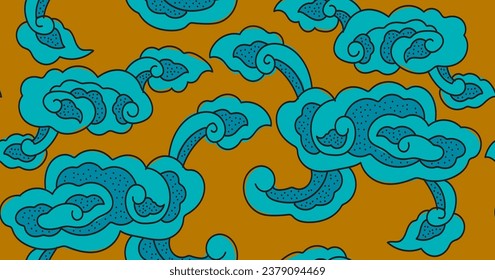 Motif Mega Mendung, batik motif typical of West Java Indonesia, curved line pattern with cloud objects, with developments and various artistic colors