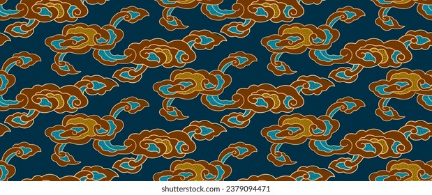 Motif Mega Mendung, batik motif typical of West Java Indonesia, curved line pattern with cloud objects, with developments and various artistic colors