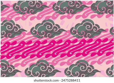 Motif Mega Mendung, batik motif typical of West Java Indonesia, curved line pattern with cloud objects, with developments and various artistic colors