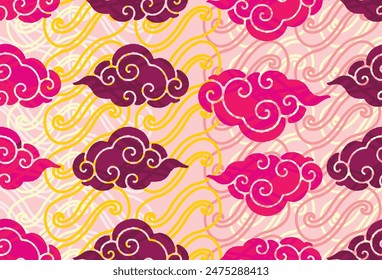 Motif Mega Mendung, batik motif typical of West Java Indonesia, curved line pattern with cloud objects, with developments and various artistic colors