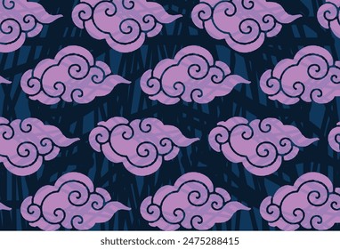 Motif Mega Mendung, batik motif typical of West Java Indonesia, curved line pattern with cloud objects, with developments and various artistic colors