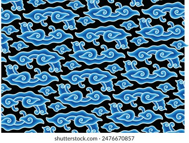 Motivo Mega Mendung, motivo batik típico de Java Occidental Indonesia, patrón de línea curva con objetos de nubes, con desarrollos y varios colores artísticos