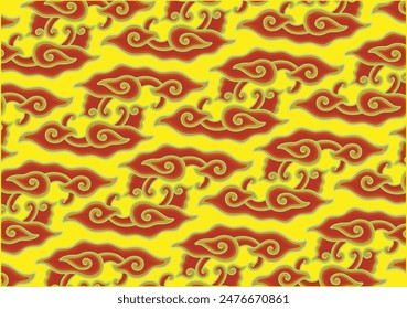 Motivo Mega Mendung, motivo batik típico de Java Occidental Indonesia, patrón de línea curva con objetos de nubes, con desarrollos y varios colores artísticos