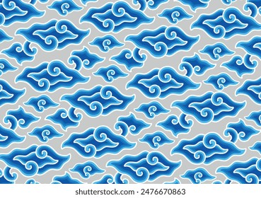 Motif Mega Mendung, batik motif typical of West Java Indonesia, curved line pattern with cloud objects, with developments and various artistic colors