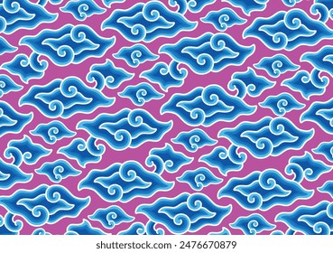 Motif Mega Mendung, batik motif typical of West Java Indonesia, curved line pattern with cloud objects, with developments and various artistic colors