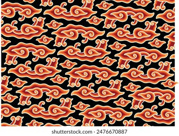 Motivo Mega Mendung, motivo batik típico de Java Occidental Indonesia, patrón de línea curva con objetos de nubes, con desarrollos y varios colores artísticos