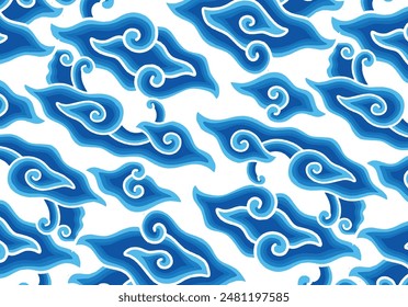 Motif Mega Mendung, batik motif typical of West Java Indonesia, curved line pattern with cloud objects, with developments. Vector EPS