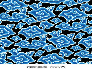 Motif Mega Mendung, batik motif typical of West Java Indonesia, curved line pattern with cloud objects, with developments. Vector EPS