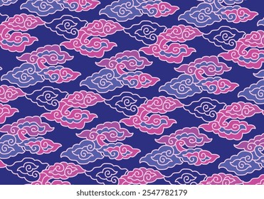 Motif Mega Mendung, batik motif típico de Java Ocidental Indonésia, padrão de linha curvada com objetos de nuvem, com desenvolvimentos e várias cores artísticas