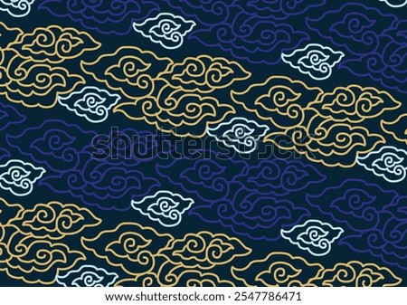Motif Mega Mendung, batik motif typical of West Java Indonesia, curved line pattern with cloud objects, with developments and various artistic colors