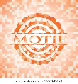 Motif orange tile background illustration. Square geometric mosaic seamless pattern with emblem inside.