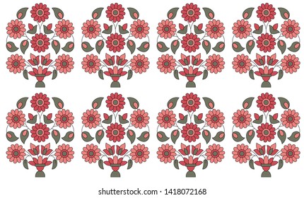 motif pattern mughal flower on white background