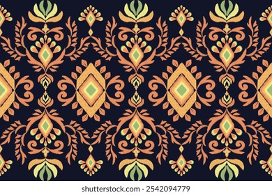 Motivo Diseño de patrón textil, étnico Ikat, a rayas, nativo tradicional, decoración hecha a mano obra de arte, marco de Antiguas, Tarjeta de regalo, Fondo de pantalla, adorno de tela de las mujeres, Vector, borde abstracto, ilustración étnica