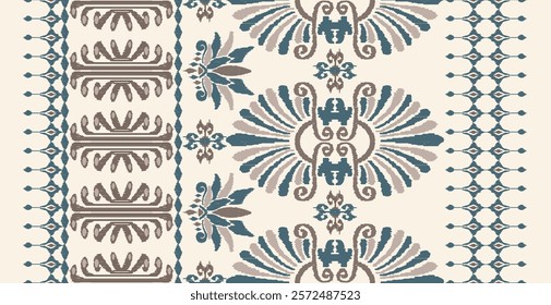 Motifs African boho Ikat floral paisley embroidery background.geometric ethnic oriental pattern traditional.Aztec-style abstract vector illustration. Design for texture, fabric, clothing, decoration