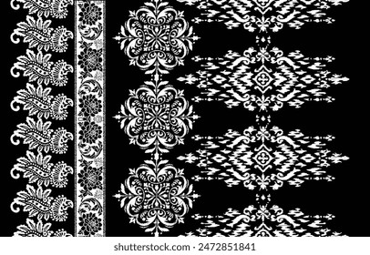 Motifs African boho paisley Floral Ikat pattern embroidery border. Ethnic ikat floral Ethnic Indian Pattern Ikat pattern Ethnic Pattern.Border indian floral Aztec embroidery border seamless patterns.