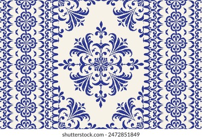 Motivos Boho Africano Paisley Floral Ikat patrón bordado borde. Patrón étnico indio Ikat patrón étnico. Patrón étnico. Patrón étnico. Borde de los patrones sin costuras de bordado azteca floral india.