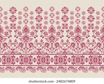 Motivos Boho Africano Paisley Floral Ikat patrón bordado borde. Patrón étnico indio Ikat patrón étnico. Patrón étnico. Patrón étnico. Borde de los patrones sin costuras de bordado azteca floral india.