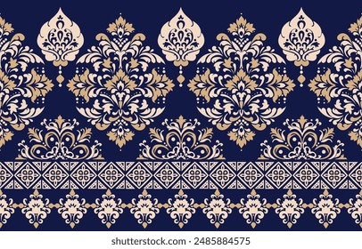 Motivos Boho Africano Paisley Floral Ikat patrón bordado borde. Patrón étnico indio Ikat patrón étnico. Patrón étnico. Patrón étnico. Borde de los patrones sin costuras de bordado azteca floral india.