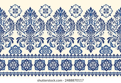 Motive Afrikanische Boho Paisley Floral Ikat Muster Stickerei Grenze. Ethnisches Ikat-Blumenmuster Ethnisches Indisches Muster Ikat-Muster Ethnisches Muster. Grenze indisches Blumenmuster Aztekische Stickerei Grenze Nahtlose Muster.