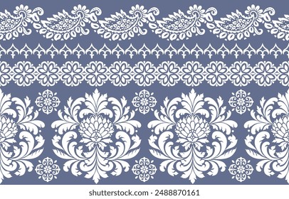 Motivos Boho Africano Paisley Floral Ikat patrón bordado borde. Patrón étnico indio Ikat patrón étnico. Patrón étnico. Patrón étnico. Borde de los patrones sin costuras de bordado azteca floral india.