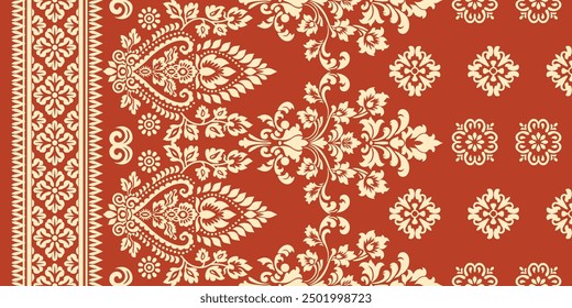 Motivos Boho africano paisley Floral Ikat patrón bordado frontera. Patrón étnico de Ikat Patrón étnico de Ikat Patrón étnico. Frontera floral india bordado azteca patrones sin costuras.