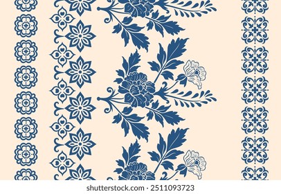 Motivos Africano boho paisley Floral Ikat padrão bordado fronteira. Etnia ikat floral padrão étnico indiano padrão Ikat Padrão étnico.Borda floral indiano bordado asteca borda sem costura padrões.