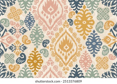 Motivos Africano boho paisley Floral Ikat padrão bordado fronteira. Etnia ikat floral padrão étnico indiano padrão Ikat Padrão étnico.Borda floral indiano bordado asteca borda sem costura padrões.