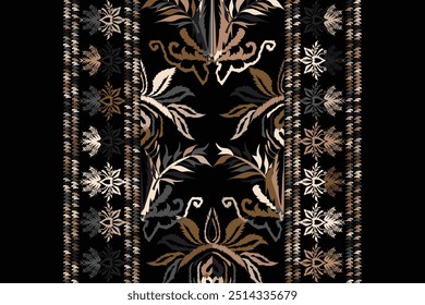 Motifs African boho paisley Floral Ikat pattern embroidery border."This content was created using vector drawing tools and software, not generated by AI"