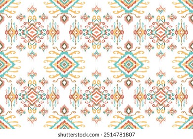 Motifs African boho paisley Floral Ikat pattern embroidery border. "This content was created using vector drawing tools and software, not generated by AI"