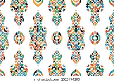 Motifs African boho paisley Floral Ikat pattern embroidery border. Ethnic ikat floral Ethnic Indian Pattern."This content was created using vector drawing tools and software, not generated by AI"