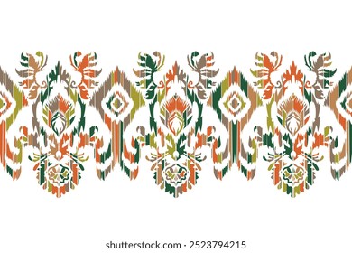 Motivos Boho africano paisley Floral Ikat patrón bordado frontera. Ethnic ikat floral Ethnic Indian Pattern."Este contenido fue creado usando herramientas de dibujo de Vectores y software, no generado por IA"