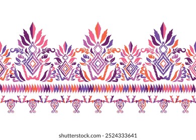 Motifs African boho paisley Floral Ikat pattern embroidery border. Ethnic ikat floral Ethnic Indian Pattern."This content was created using vector drawing tools and software, not generated by AI"