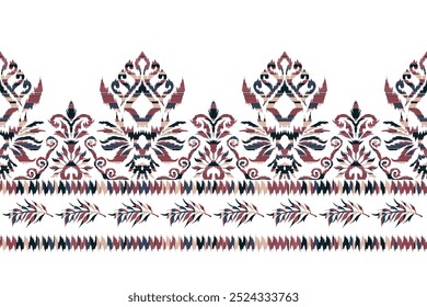 Motivos Boho africano paisley Floral Ikat patrón bordado frontera. Ethnic ikat floral Ethnic Indian Pattern."Este contenido fue creado usando herramientas de dibujo de Vectores y software, no generado por IA"