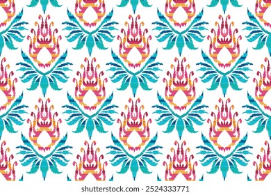 Motivos Africano boho paisley Floral Ikat padrão bordado fronteira. Ethnic ikat floral Ethnic Indian Pattern."Este conteúdo foi criado usando ferramentas e software de desenho vetorial, não gerado pela IA"