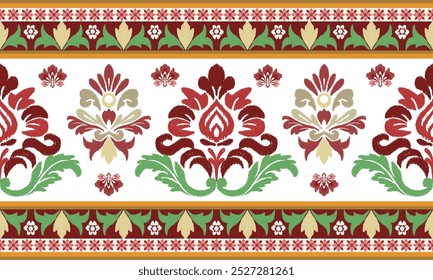 Motivos Africano boho paisley Floral Ikat padrão bordado fronteira. Etnia ikat floral padrão étnico indiano padrão Ikat Padrão étnico.Borda floral indiano bordado asteca borda sem costura padrões.