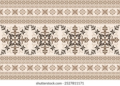 Motifs African boho paisley Floral Ikat pattern embroidery border.Border indian floral Aztec embroidery border seamless patterns.Pixel Art Fabric background Pattern with Geometric Square.