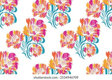 Motifs African boho paisley Floral Ikat pattern embroidery border. Ethnic ikat floral Ethnic Indian Pattern."This content was created using vector drawing tools and software, not generated by AI"