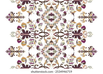 Motifs African boho paisley Floral Ikat pattern embroidery border. Ethnic ikat floral Ethnic Indian Pattern."This content was created using vector drawing tools and software, not generated by AI"