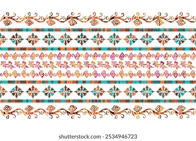 Motifs African boho paisley Floral Ikat pattern embroidery border. Ethnic ikat floral Ethnic Indian Pattern."This content was created using vector drawing tools and software, not generated by AI"