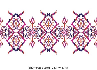 Motifs African boho paisley Floral Ikat pattern embroidery border. Ethnic ikat floral Ethnic."This content was created using vector drawing tools and software, not generated by AI"