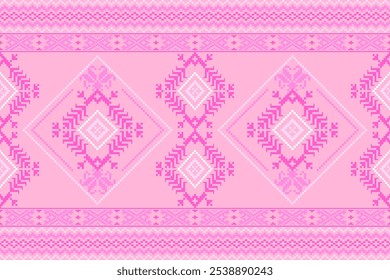 Motifs African boho paisley Floral Ikat pattern embroidery border.Border indian floral Aztec embroidery border seamless patterns.Pixel Art Fabric background Pattern with Geometric Square.