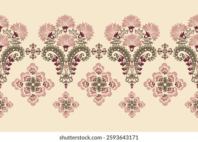 Motifs African boho paisley Floral Ikat pattern embroidery border. Ethnic ikat floral Ethnic Indian Pattern.Border Indian floral Aztec embroidery seamless patterns.Aztec geometric ornament print.