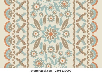 Motifs African boho paisley Floral Ikat pattern embroidery border. Ethnic ikat floral Aztec Indian Seamless Pattern. Ikat ethnic oriental traditional. Abstract for texture, fabric, clothing,decoration