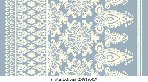 Motifs African boho paisley Floral Ikat pattern embroidery border. Ethnic ikat floral Ethnic Indian Pattern.Border Indian floral Aztec embroidery seamless patterns.Aztec geometric ornament print.