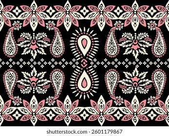 Motifs African boho paisley Floral Ikat pattern embroidery border. Ethnic ikat floral Pattern.Indian Aztec embroidery seamless patterns. Design for texture, fabric, clothing, wrapping, decoration