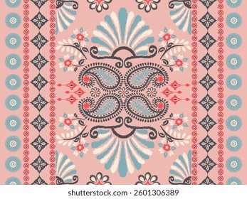 Motifs African boho paisley Floral Ikat pattern embroidery border. Ethnic ikat floral Pattern.Indian Aztec embroidery seamless patterns. Design for texture, fabric, clothing, wrapping, decoration