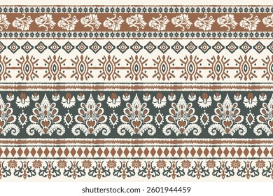 Motifs African boho paisley Floral Ikat pattern embroidery border. Ethnic ikat floral Ethnic Indian Pattern.Border Indian floral Aztec embroidery seamless patterns.Aztec geometric ornament print.